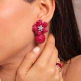 Red Floral Bauble Earrings
