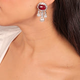 Ruby Red Diamante Pearls Dangling Earrings