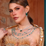 Triple Line Emerald Diamante Necklace