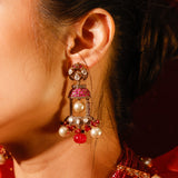 Red Onyx Beads and Baroque Pearls Long Necklace Set