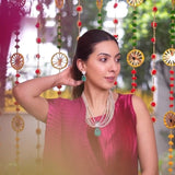 Niki Mehra In Sofia Pear Necklace Set With Emerald Green Doublet Stones