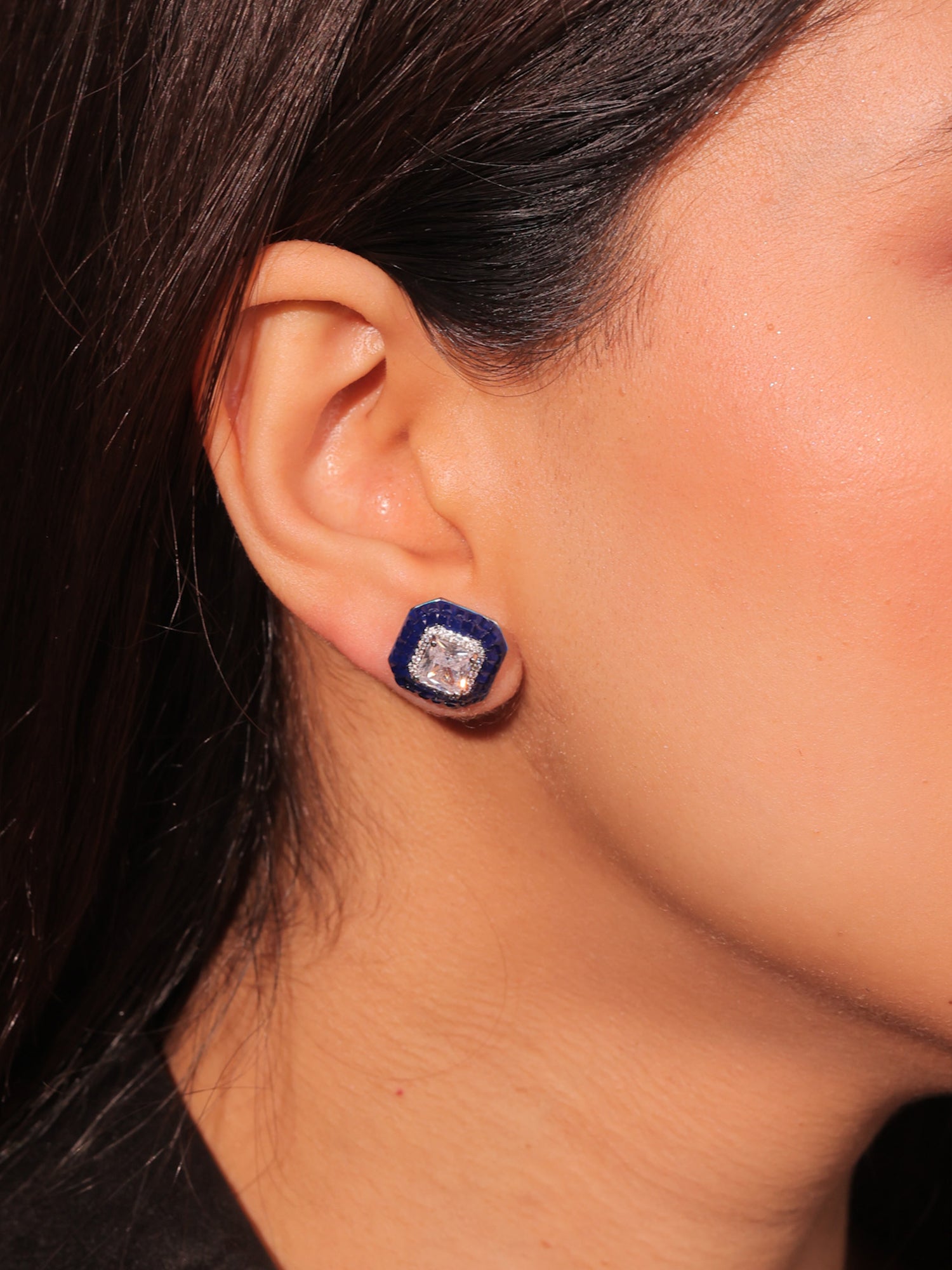 Diamanté Royal Blue Square Earring Studs