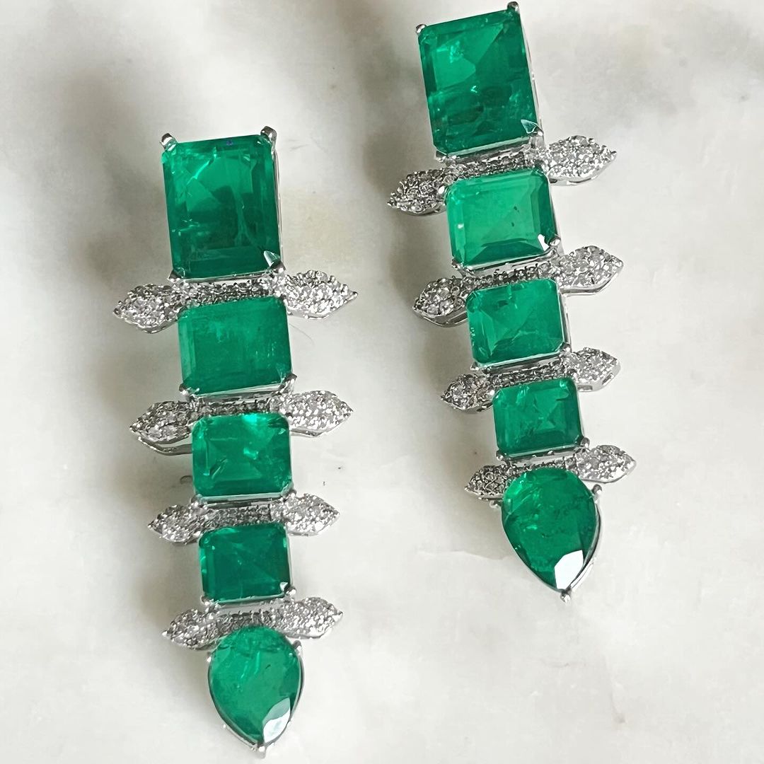 Colombian Emerald Green Statement Earrings - Main Image