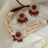 Regalia Red Onyx With Strawberry Quartz And Pearl Moissanite Polki Choker Set