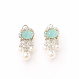 Diamante Light Blue Pearls Dangling Earrings