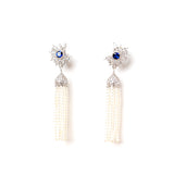 Majestic Diamante Royal Blue Floral Dangler Earrings