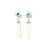 Majestic Diamante Emerald Green Floral Dangler Earrings