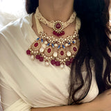 Regalia Red Onyx With Strawberry Quartz And Pearl Moissanite Polki Choker Set