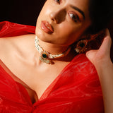 Regalia Green Onyx With Strawberry Quartz And Pearl Moissanite Polki Choker Set