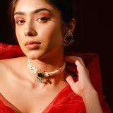 Regalia Green Onyx With Strawberry Quartz And Pearl Moissanite Polki Choker Set