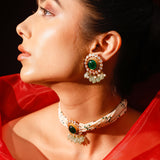 Regalia Green Onyx With Strawberry Quartz And Pearl Moissanite Polki Choker Set