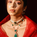 Wahida Emerald Green Doublet Necklace With Baroque Pearls And Strawberry Quartz
