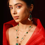 Wahida Emerald Green Doublet Necklace With Baroque Pearls And Strawberry Quartz
