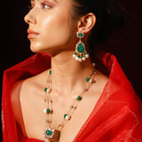 Wahida Emerald Green Doublet Necklace With Baroque Pearls And Strawberry Quartz