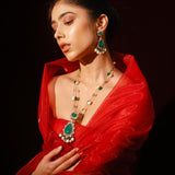 Wahida Emerald Green Doublet Necklace With Baroque Pearls And Strawberry Quartz