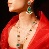 Wahida Emerald Green Doublet Necklace With Baroque Pearls And Strawberry Quartz