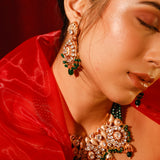 Meenakari Moissanite Polki Set With Onyx And Coral Drops
