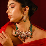 Meenakari Moissanite Polki Set With Onyx And Coral Drops