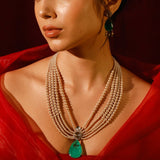 Niki Mehra In Sofia Pear Necklace Set With Emerald Green Doublet Stones