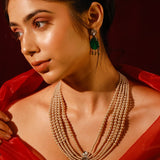 Niki Mehra In Sofia Pear Necklace Set With Emerald Green Doublet Stones