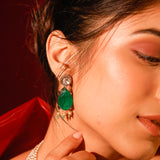 Niki Mehra In Sofia Pear Necklace Set With Emerald Green Doublet Stones