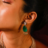 Niki Mehra In Sofia Pear Necklace Set With Emerald Green Doublet Stones