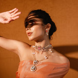 Pink Meena With Rose Quartz And Baroque Pearls Moissanite Polki Set