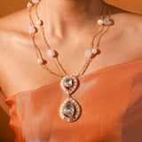 Pink Meena With Rose Quartz And Baroque Pearls Moissanite Polki Set