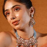 Moissanite Polki Blue Meena Set