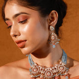 Moissanite Polki Blue Meena Set