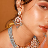 Moissanite Polki Blue Meena Set