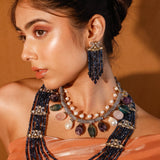 Blue Onyx Moissanite Polki Rani Haar Set
