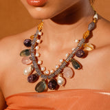 Semiprecious Stones Rainbow Rain Drops Necklace Set