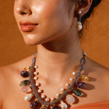Semiprecious Stones Rainbow Rain Drops Necklace Set