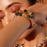 Lion Moissanite Polki Kada With Green Onyx Stones