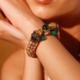 Lion Moissanite Polki Kada With Green Onyx Stones