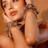 Maharani red Meena dome Moissanite Polki Pacheli Kada