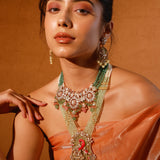 Meenakari Moissanite Choker Polki Set With Strawberry Quartz And Coral Drops