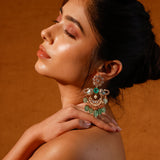 The Elephant Meena Moissanite Polki Chandbali With Semi Precious Stones