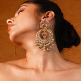 Bella Moissanite Polki Classic Chandbali Earrings With Strawberry Quartz