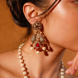 The Elephant Long Necklace Set With Pearls And Red Onyx