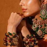 Lion Moissanite Polki Kada With Green Onyx Stones