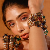 Lion Moissanite Polki Kada With Green Onyx Stones