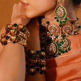 Lion Moissanite Polki Kada With Green Onyx Stones