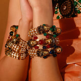 Lion Moissanite Polki Kada With Green Onyx Stones