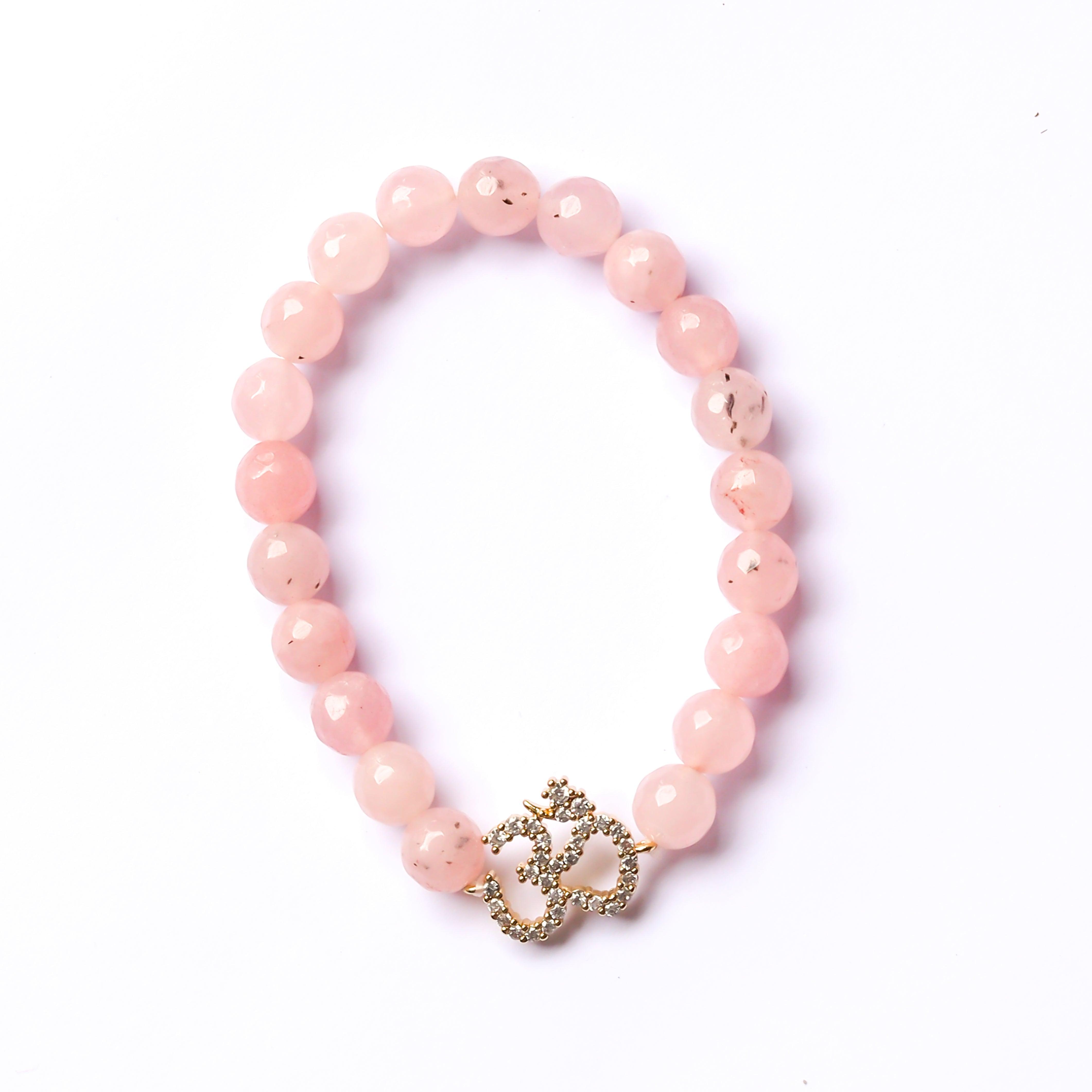 Rose Quartz Om Bracelet - Zevar King