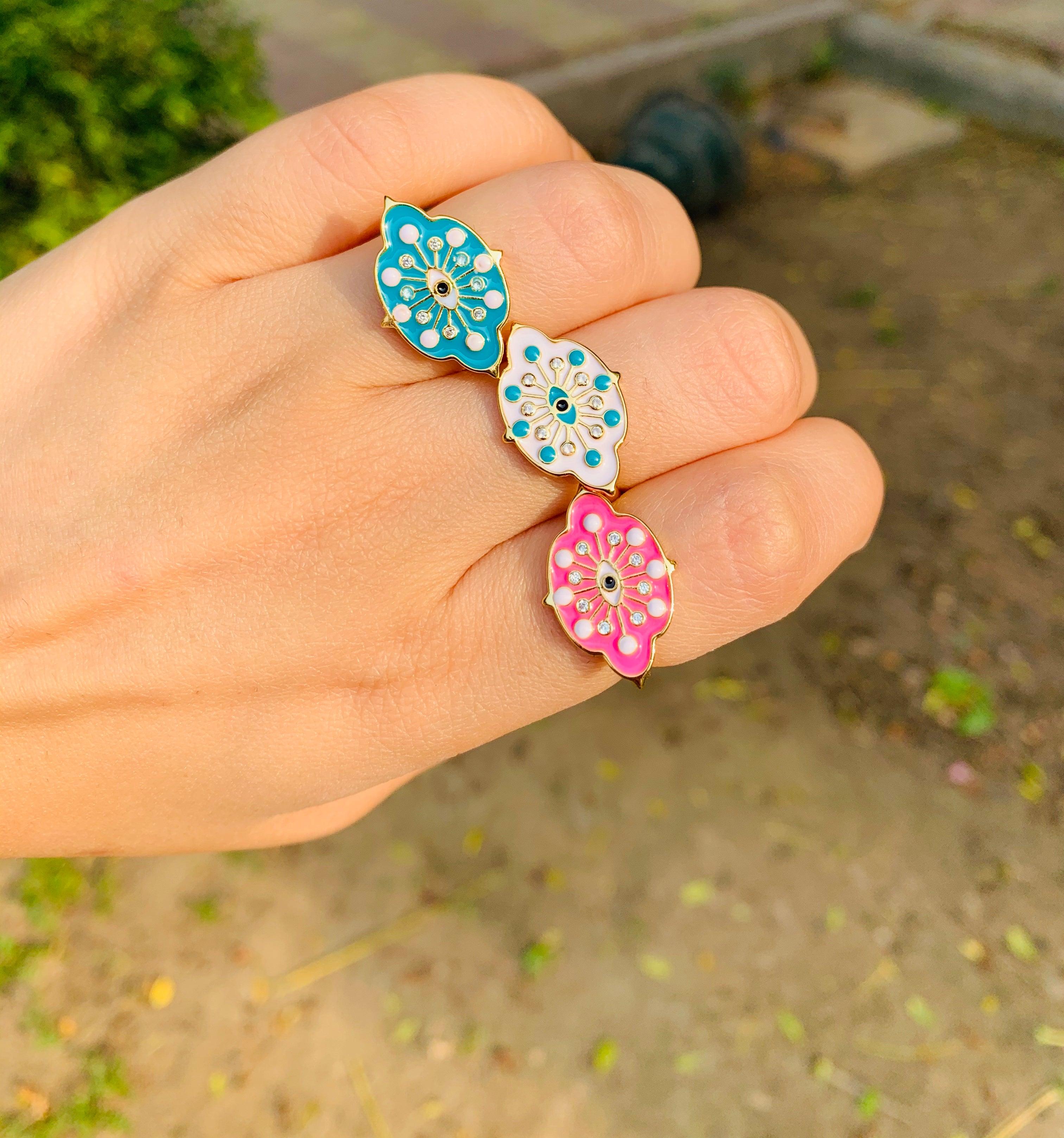 Pop Eye Enamel Rings - Zevar King