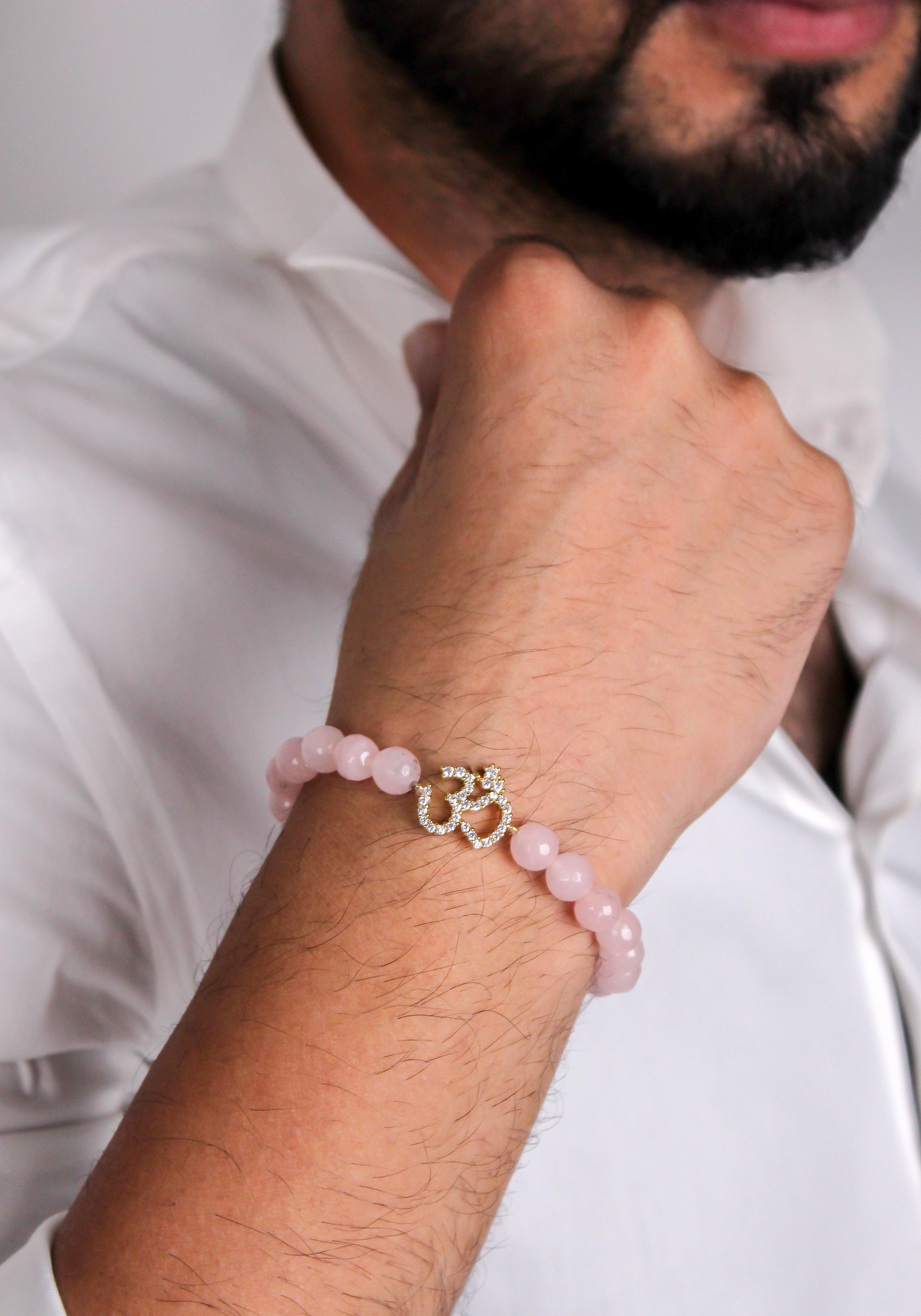 Rose Quartz Om Bracelet - Zevar King