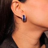 Diamante Sapphire Blue Invisible Setting Ribbed Hoops
