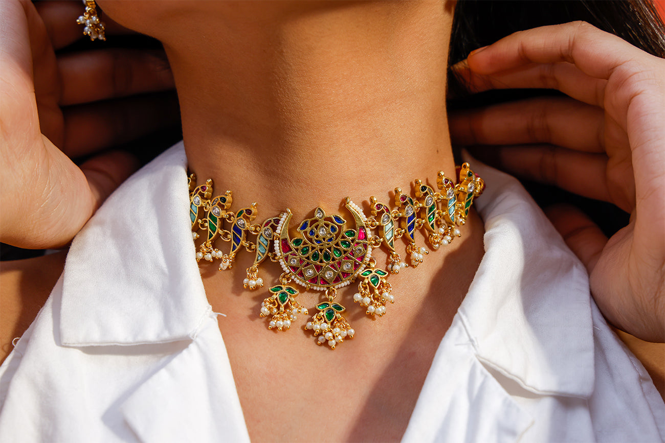 Load image into Gallery viewer, Nasrin Chaand Multicolour Necklace Choker
